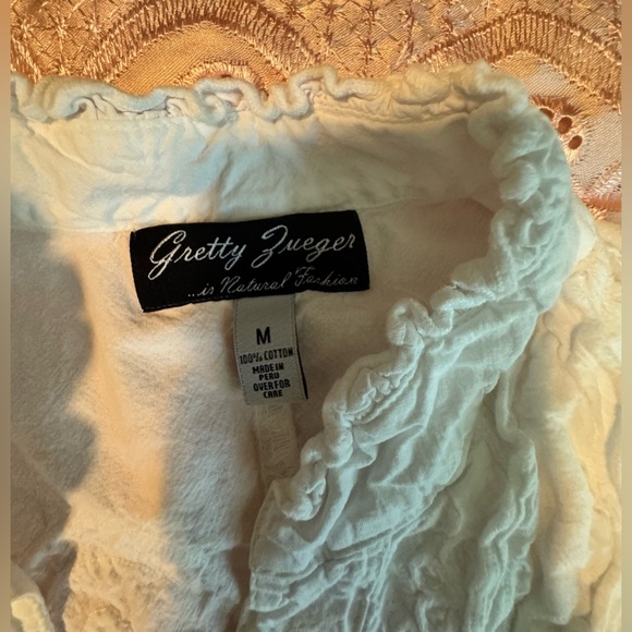 Gretty Zueger White Ruffled 3/4 Sleeve Blouse with Mandarin Collar - Picture 11 of 13